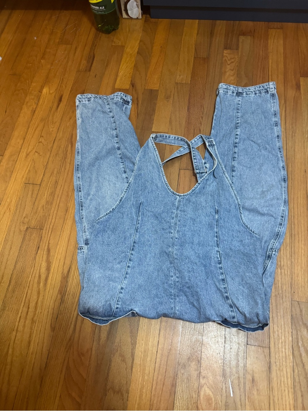 Free People Acid Wash Denim High Roller Overalls in Light Blue